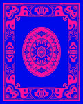 Bold Pink Floral Mandala Blue Frame Rug