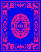 Bold Pink Floral Mandala Blue Frame Rug