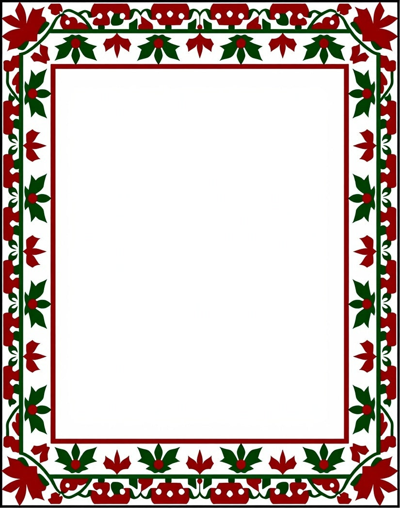 Red Green Floral Vine Border Rug