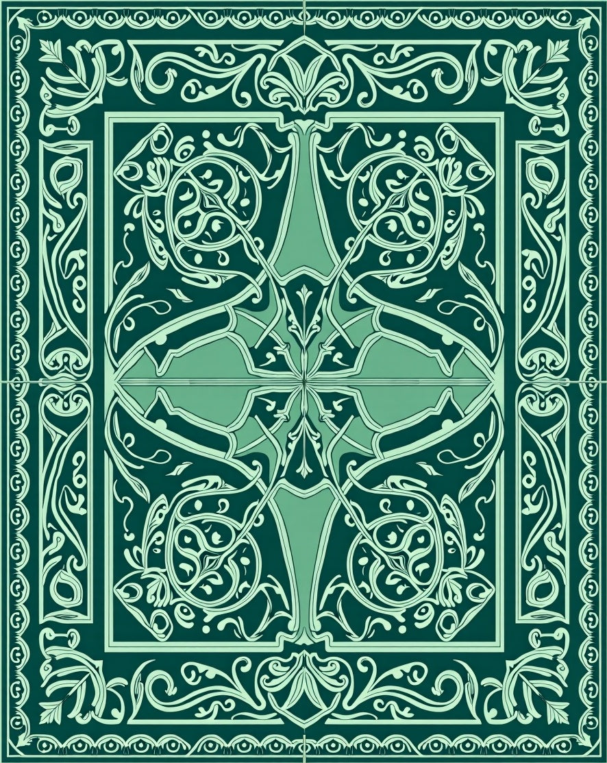 Emerald Green Art Nouveau Floral Rug