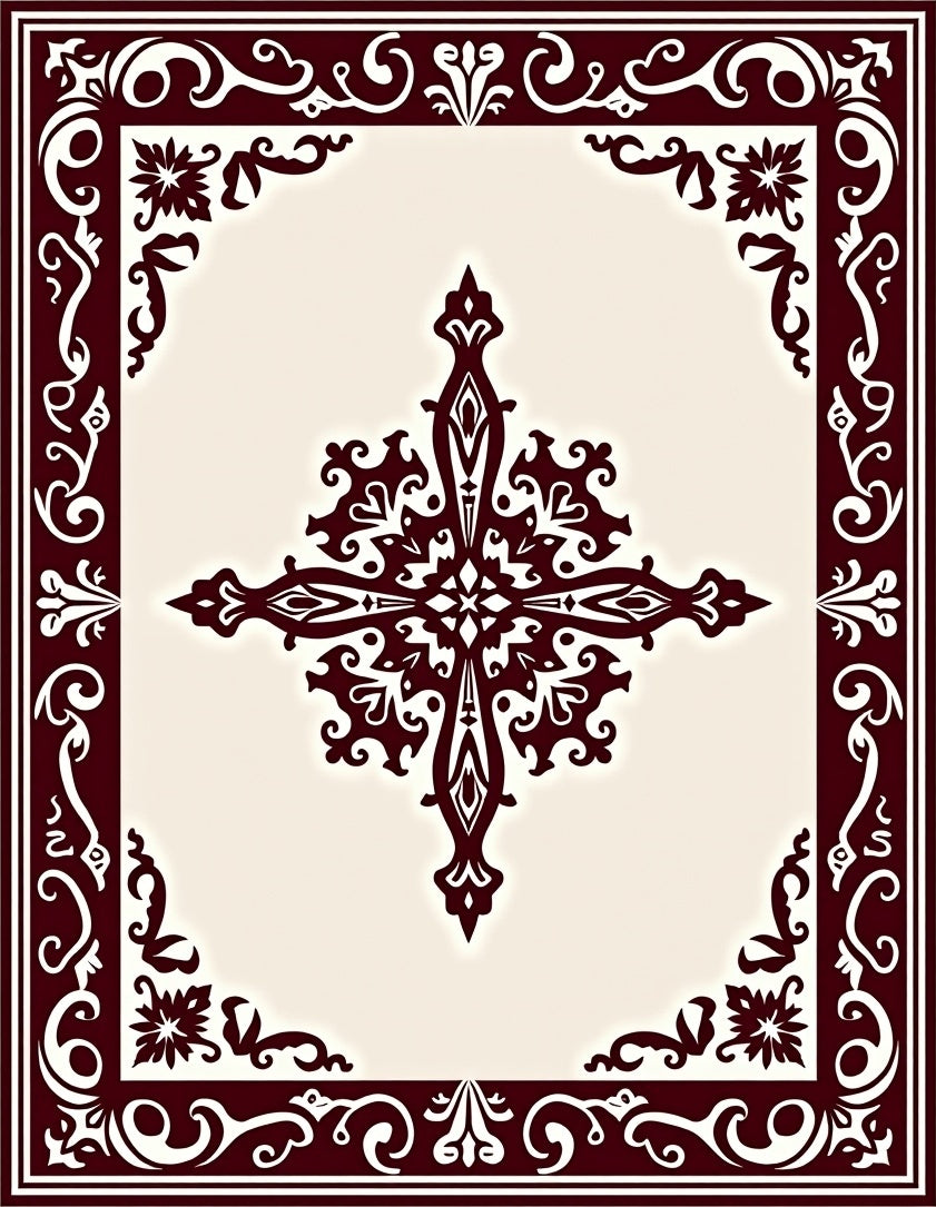 Rich Burgundy Ornamental Cross Rug