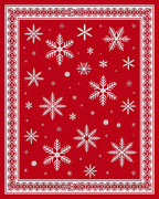 Red White Snowflake Holiday Border Rug