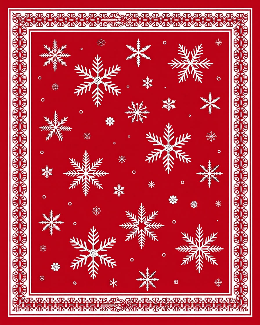 Red White Snowflake Holiday Border Rug