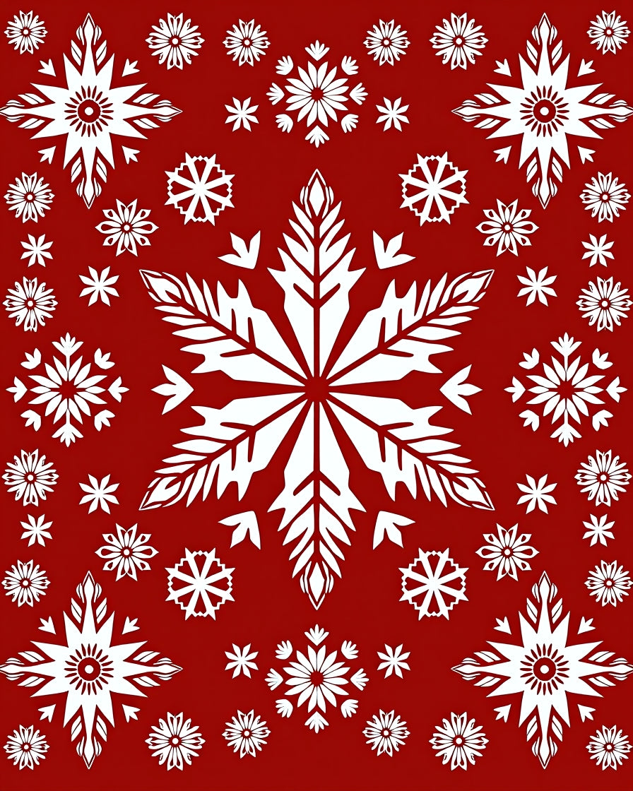 Crisp Red White Snowflake Collage Rug