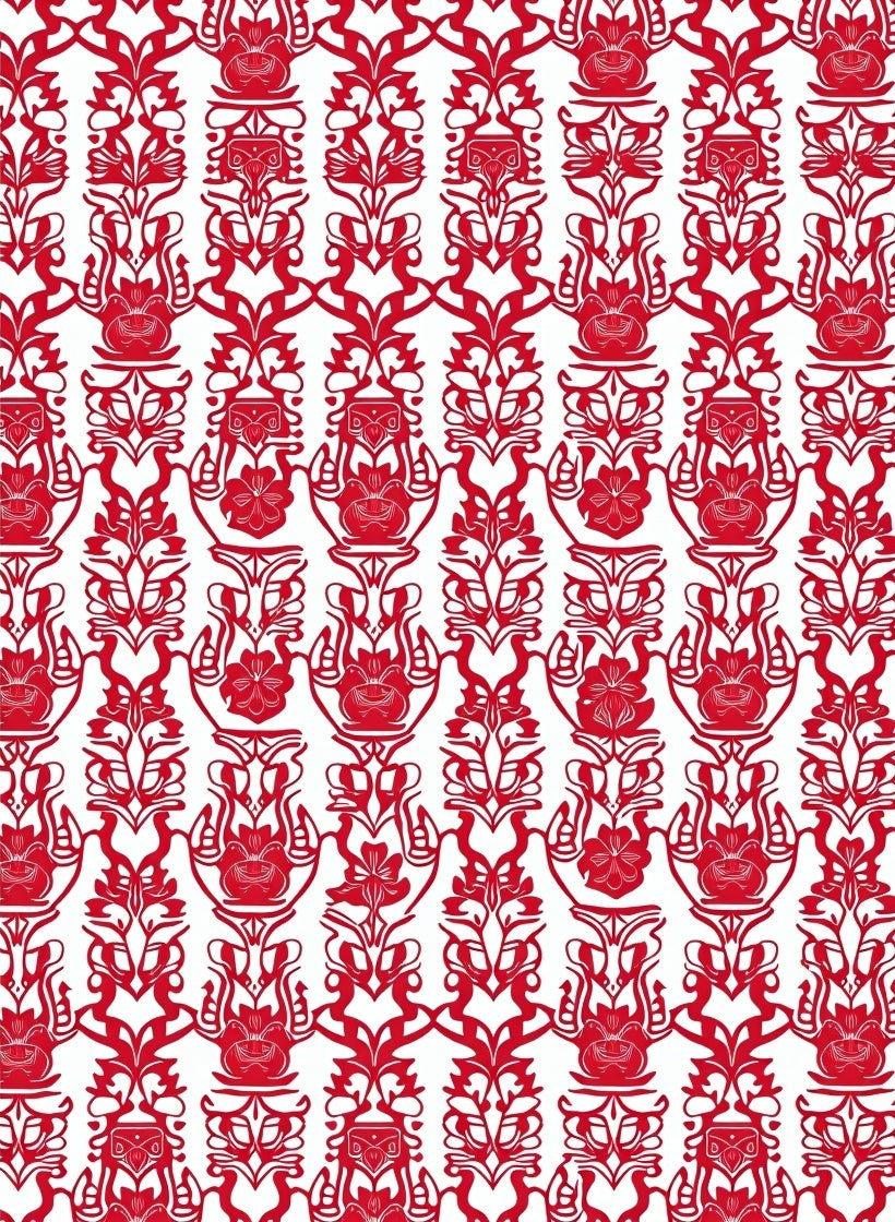 Crimson Floral Vining Symmetry Rug