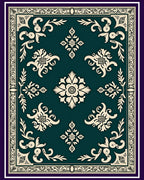 Deep Teal Ivory Medallion Floral Border Rug