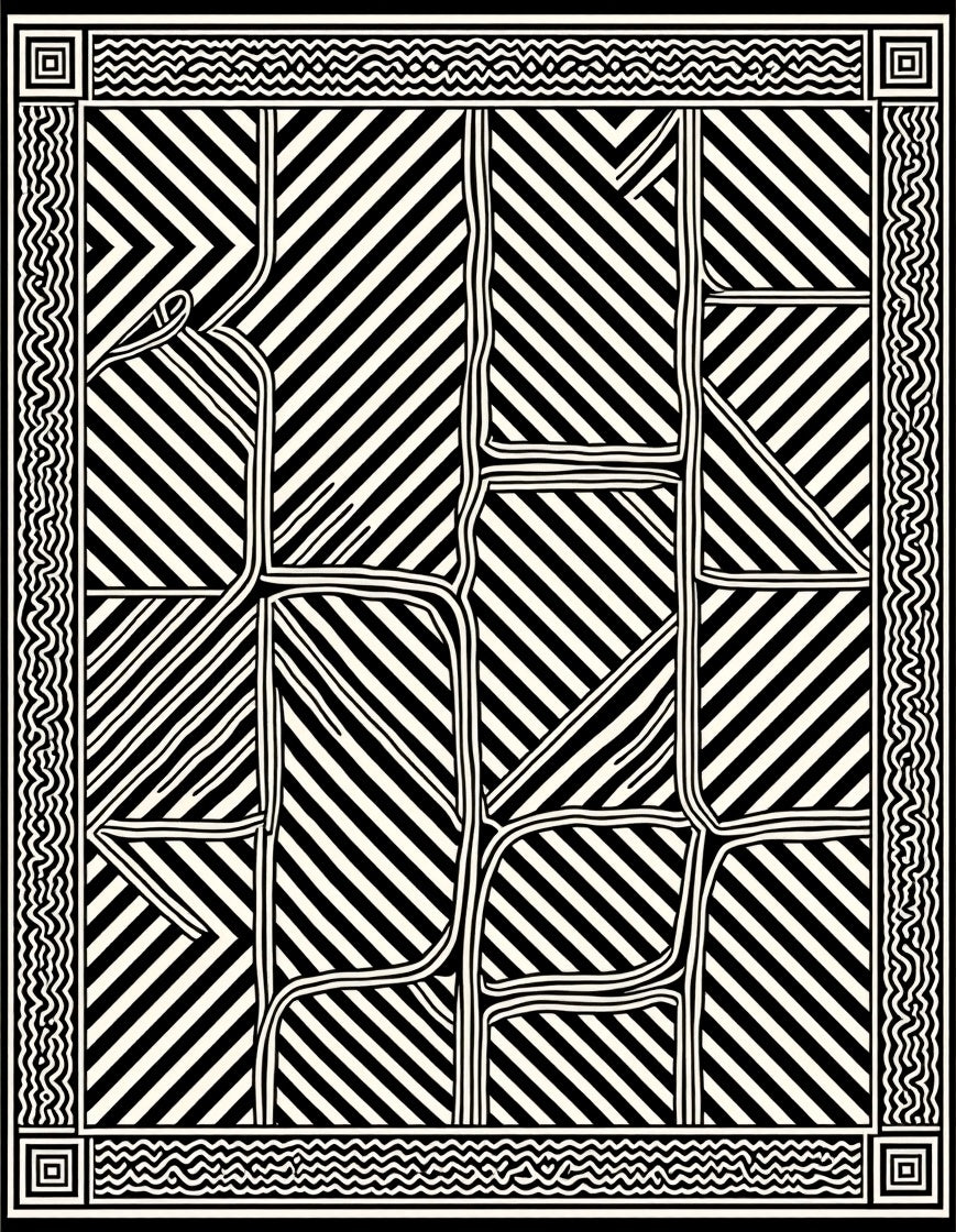 Black White Abstract Geometric Lines Rug