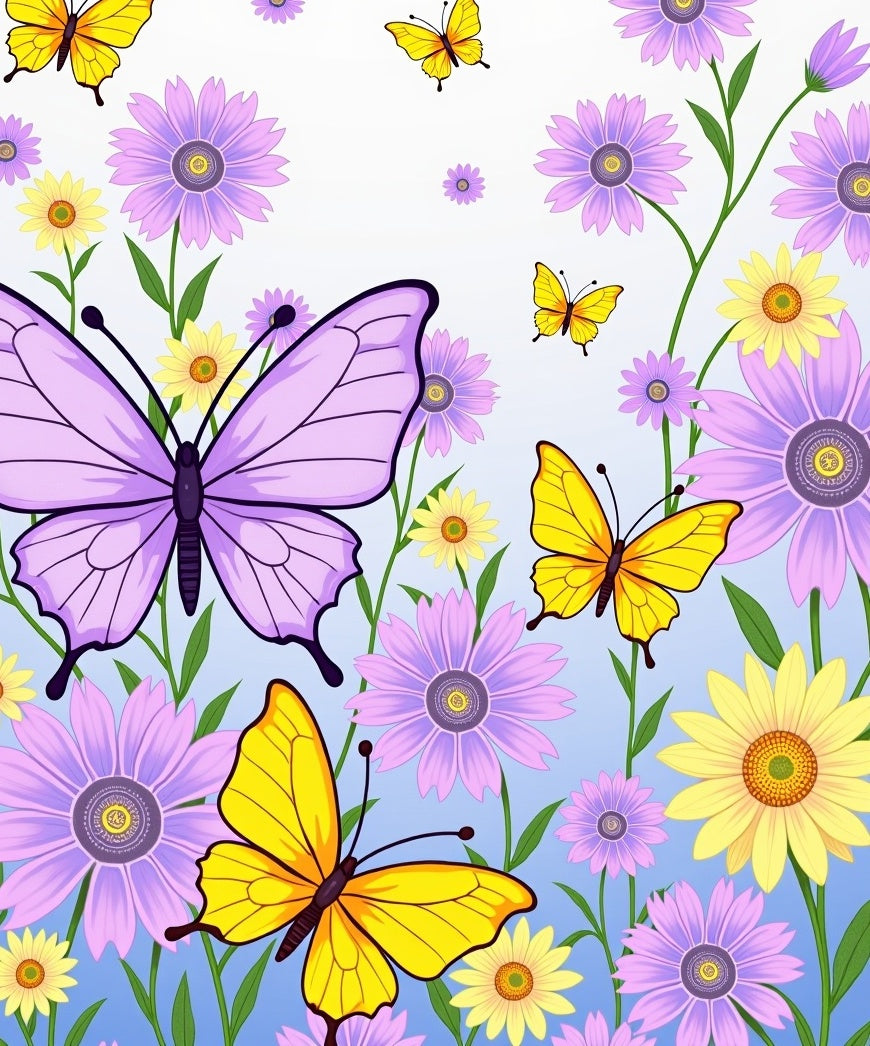 Whimsical Purple Yellow Butterfly Garden Rug