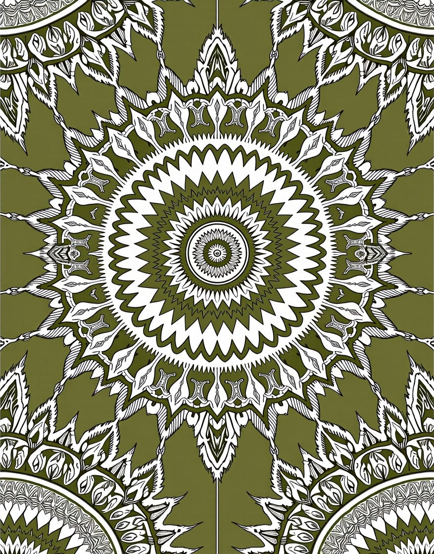 Olive Green Detailed Mandala Rug