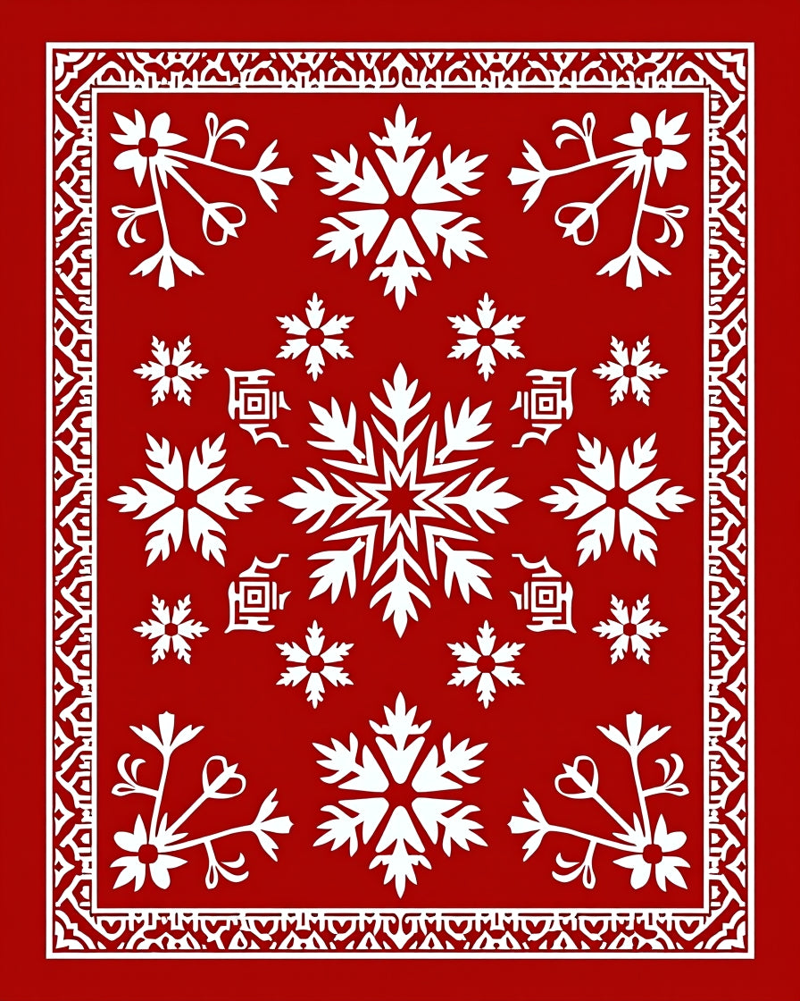 Red Festive Snowflake Winter Holiday Rug