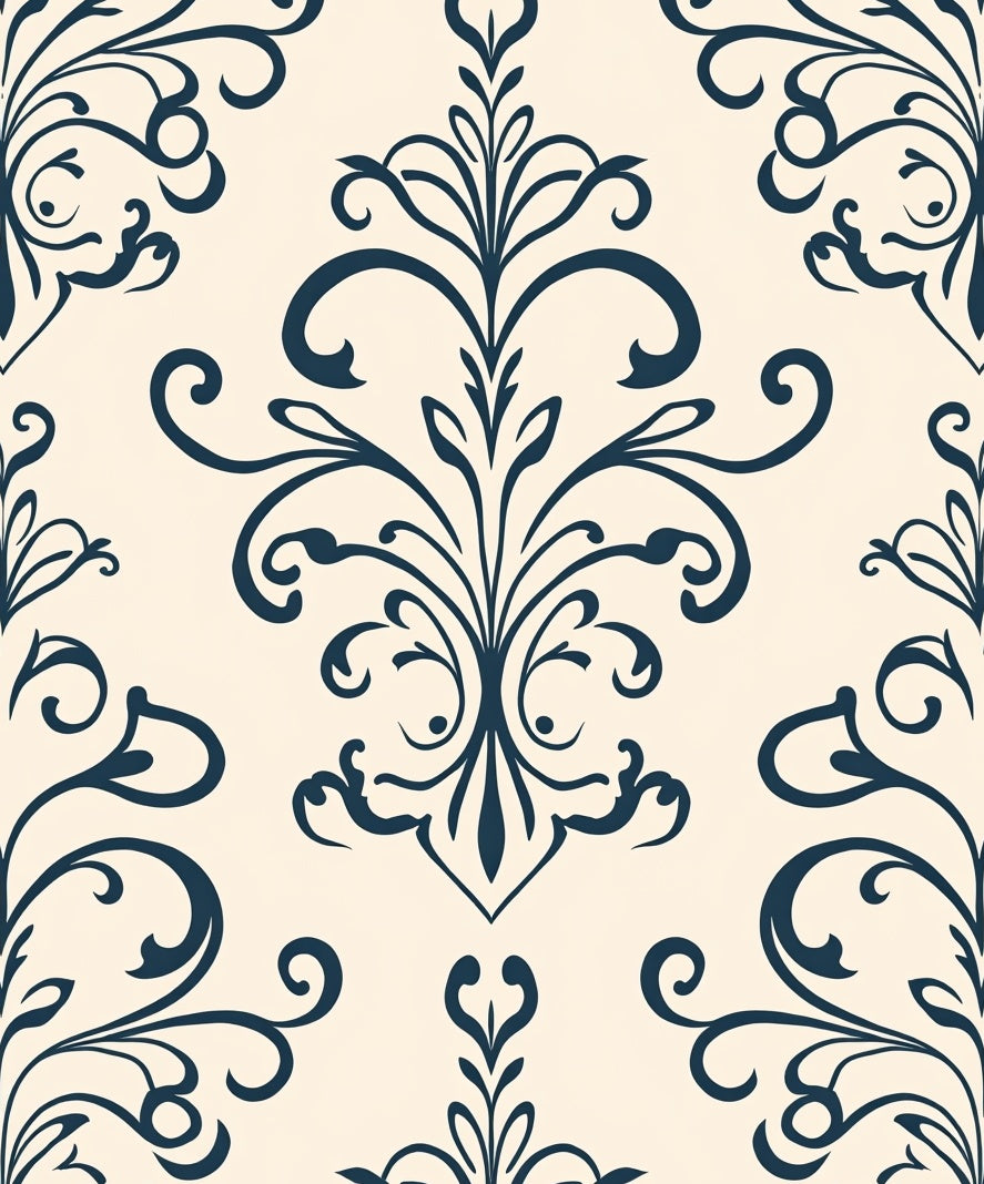 Classic Navy Swirl Damask Rug