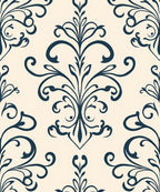 Classic Navy Swirl Damask Rug