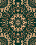 Dark Teal Golden Floral Mandala Rug