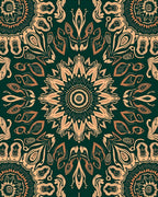 Dark Teal Golden Floral Mandala Rug