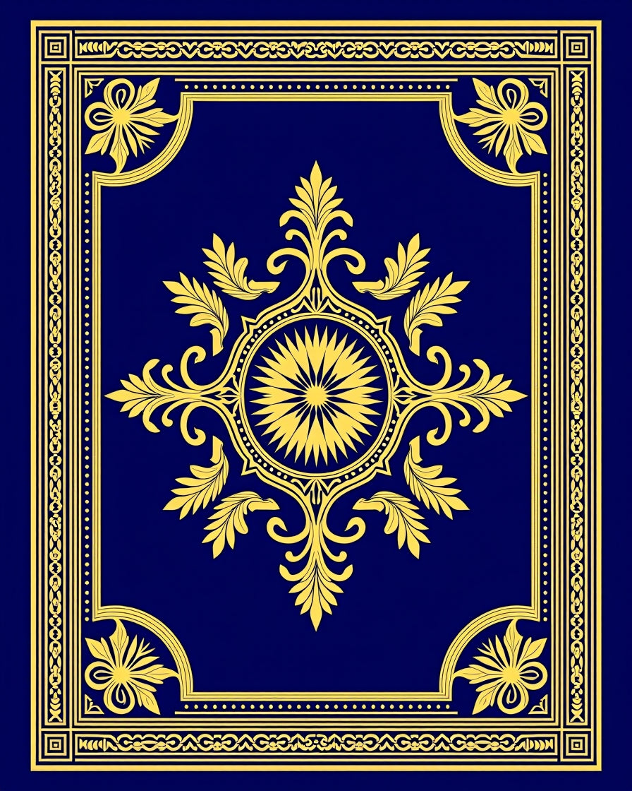 Golden Baroque Medallion Navy Rug