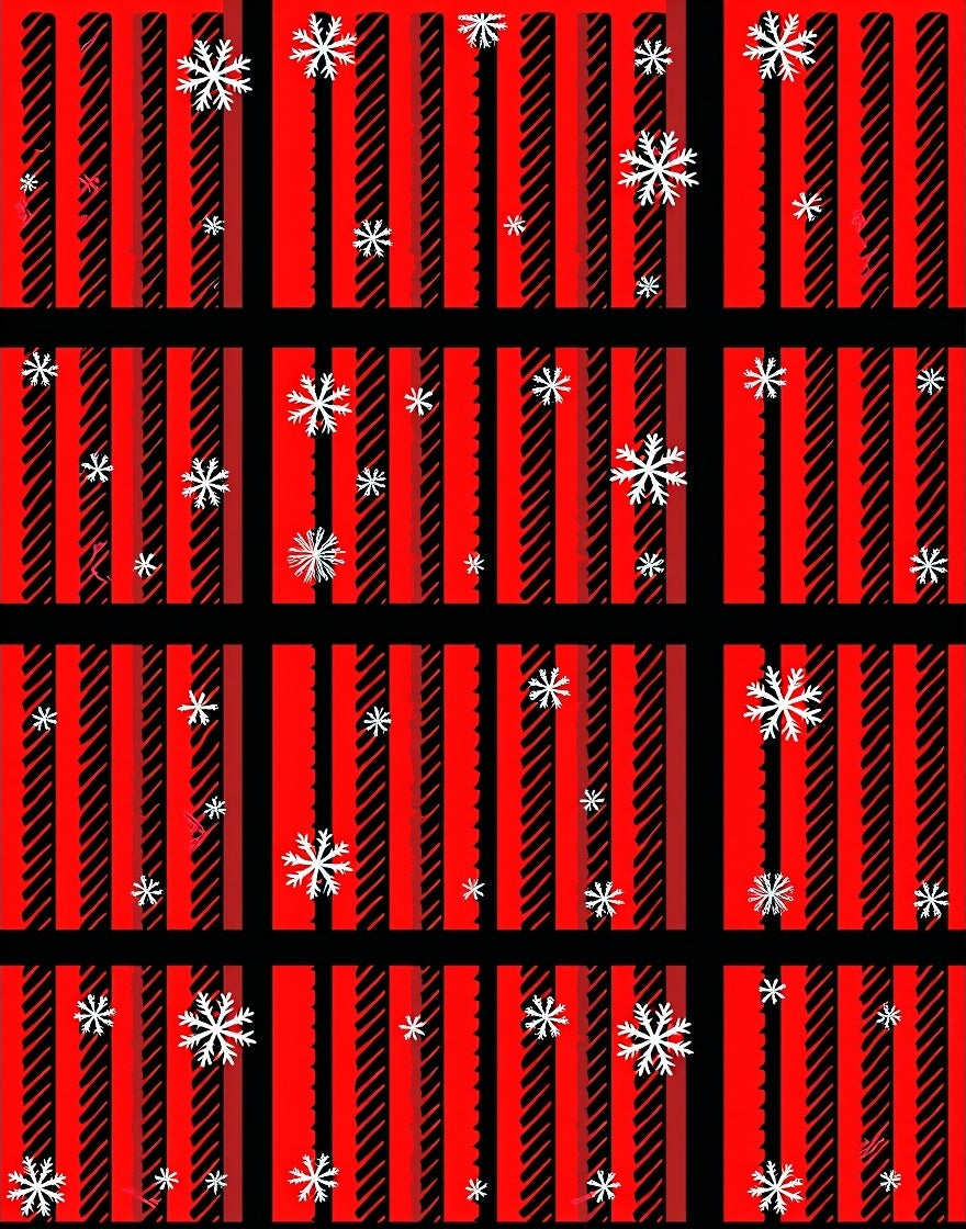 Red Black Snowflake Stripes Rug