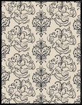 Cream Black Floral Scroll Accents Rug