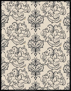 Cream Black Floral Scroll Accents Rug