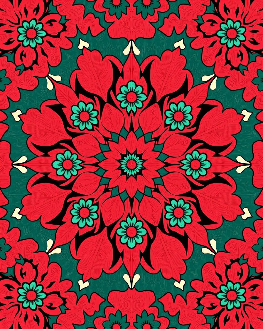 Crimson Teal Mandala Floral Radiance Rug