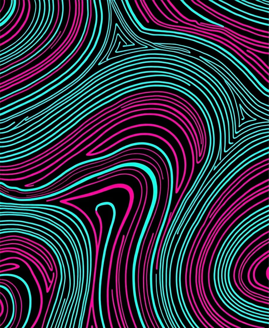 Vibrant Cyan Pink Swirling Lines Rug