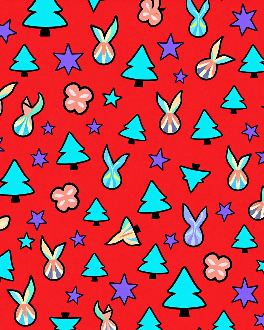Red Blue Green Star Christmas Trees Rug