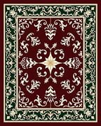 Deep Red Floral and Scroll Medallion Rug