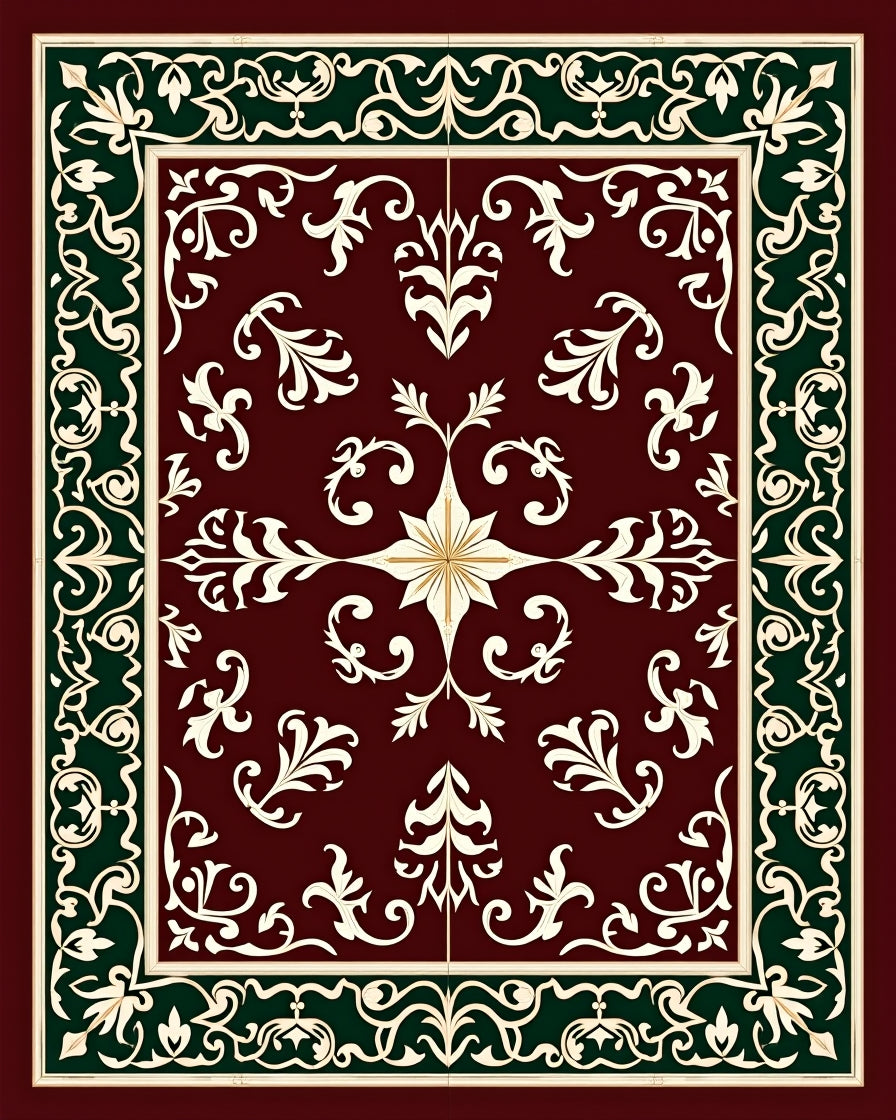 Deep Red Floral and Scroll Medallion Rug