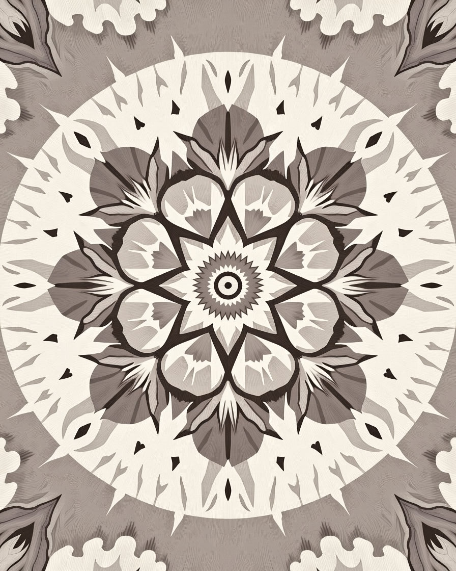 Monochromatic Radial Floral Mandala Rug