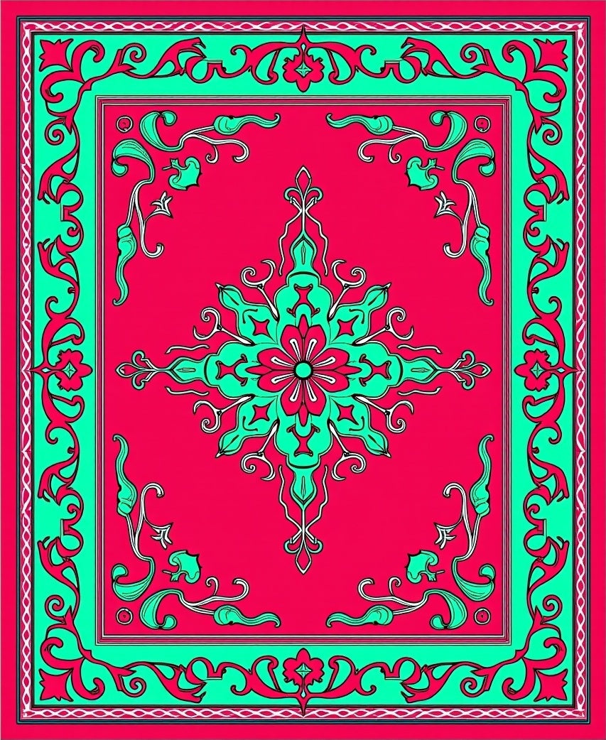 Whimsical Coral Teal Medallion Rug
