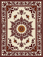 Crimson Floral Sunburst Border Rug
