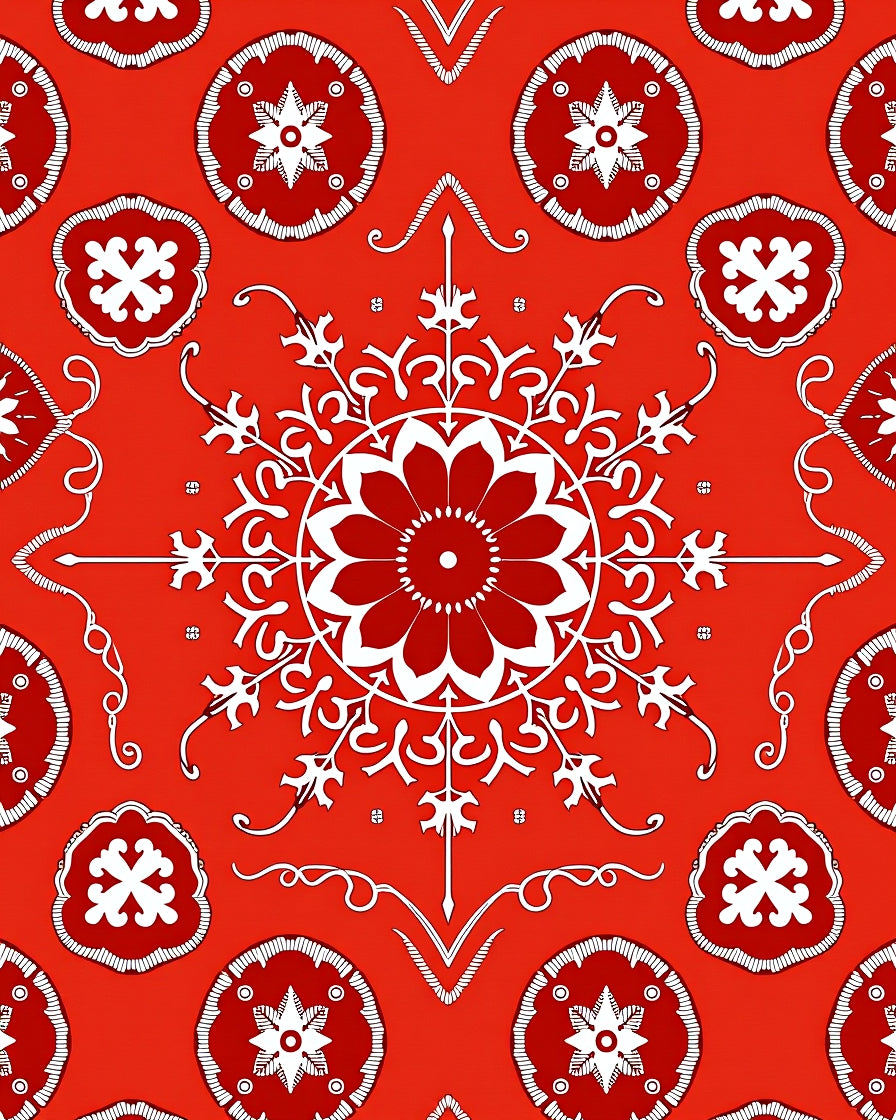 Vivid Red Floral Medallion Mandala Rug