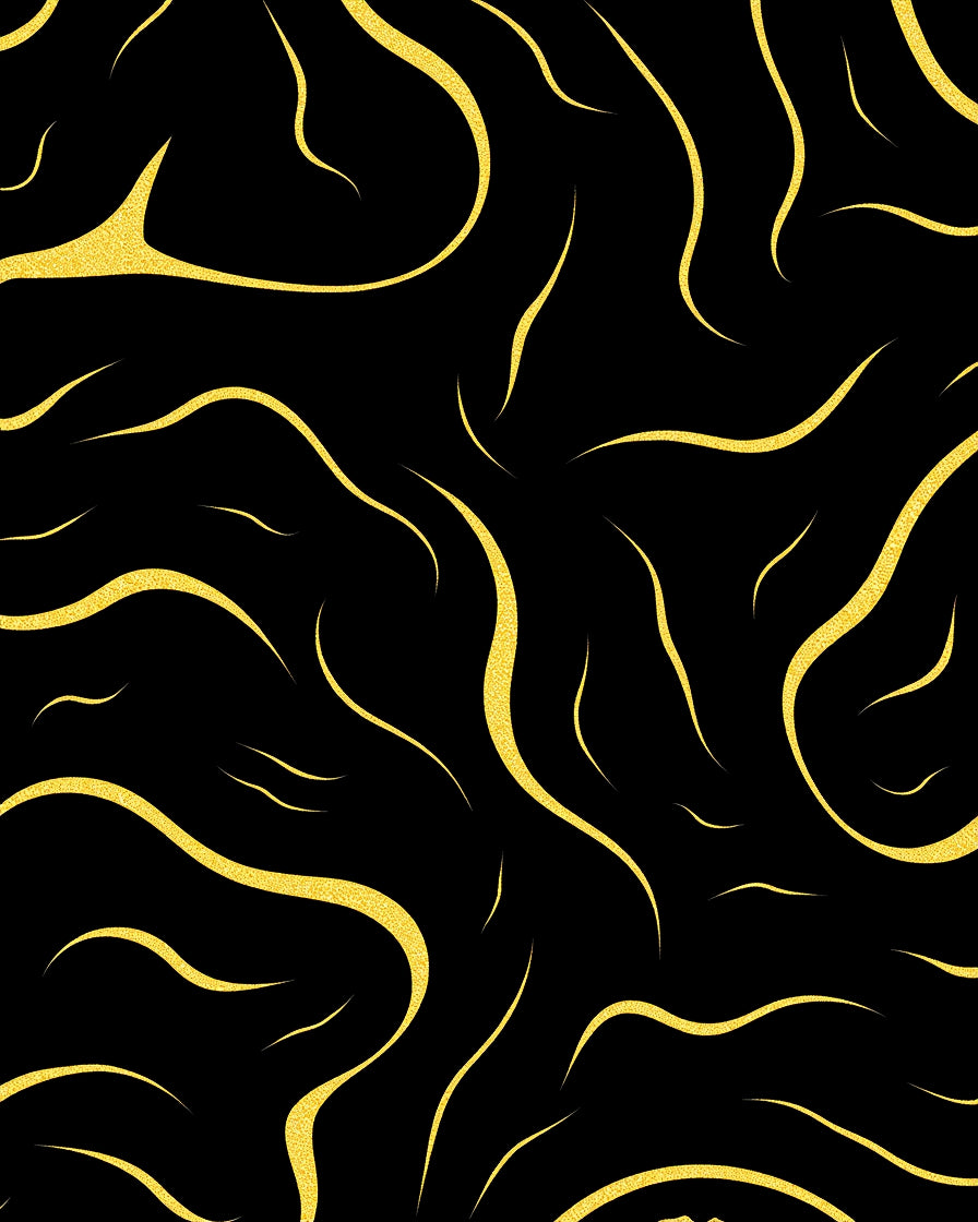 Bold Gold Swirls Black Abstract Rug