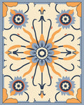 Retro Orange Blue Floral Medallion Rug