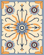 Retro Orange Blue Floral Medallion Rug