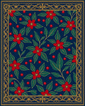 Red Poinsettia Blue Floral Border Rug