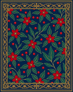 Red Poinsettia Blue Floral Border Rug