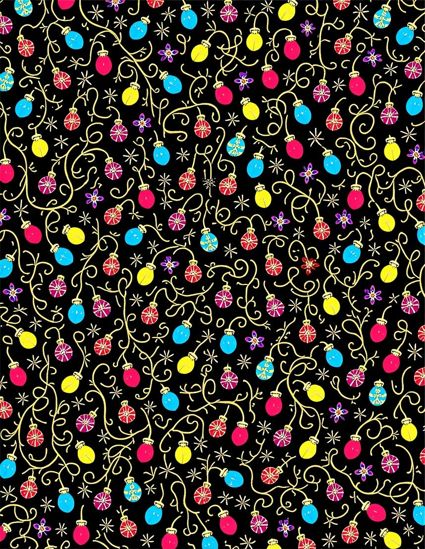 Colorful Holiday Lights Garland Black Rug