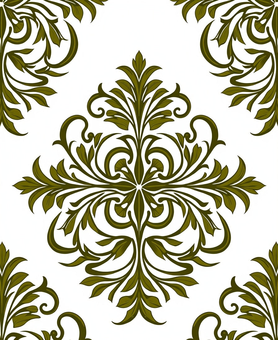 Olive Green Vintage Floral Scroll Rug