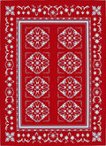 Vibrant Red Floral Medallion Border Rug
