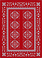 Vibrant Red Floral Medallion Border Rug