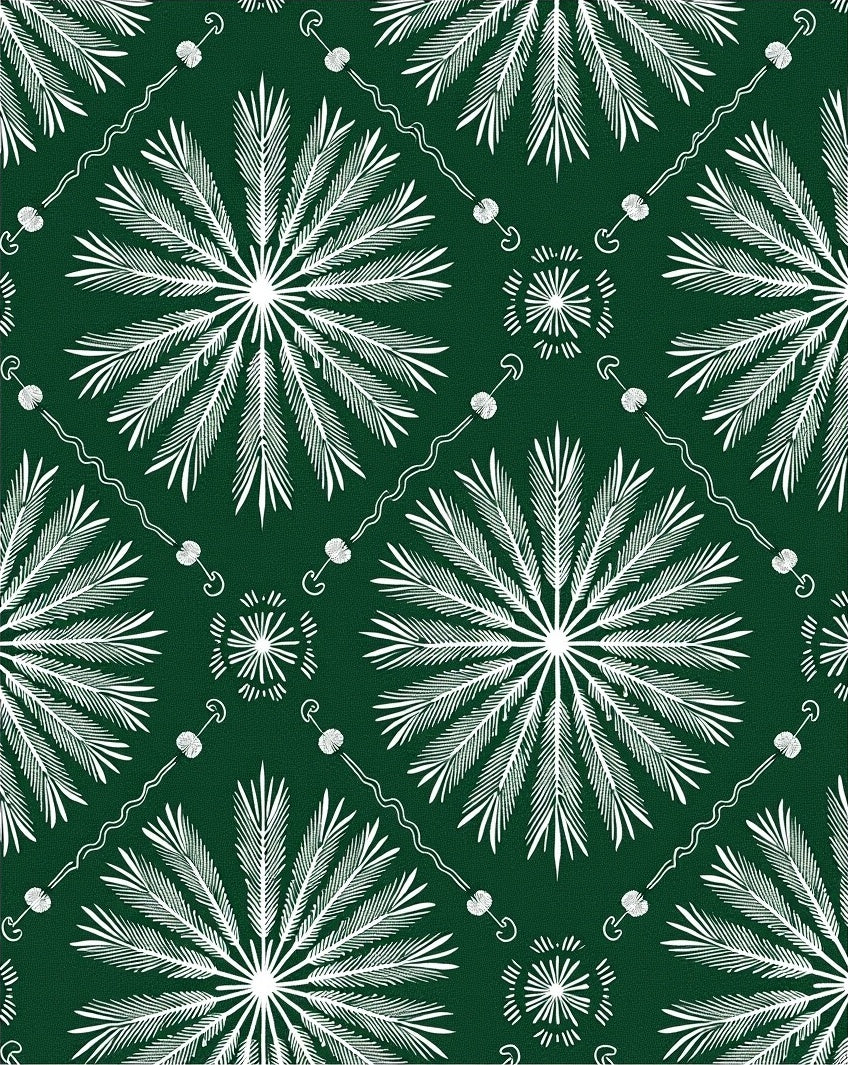 Forest Green White Starburst Lattice Runner Rug