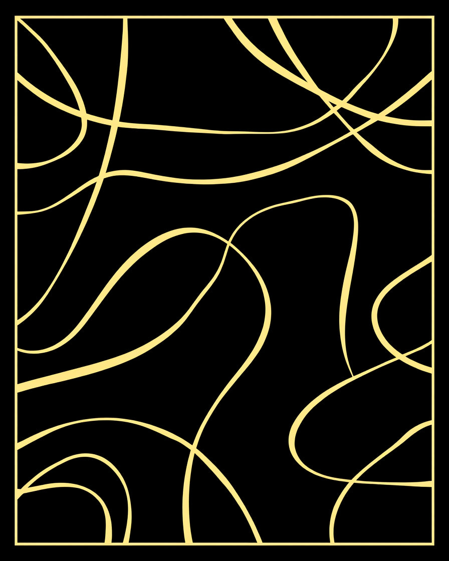 Golden Swirls on Black Canvas Rug