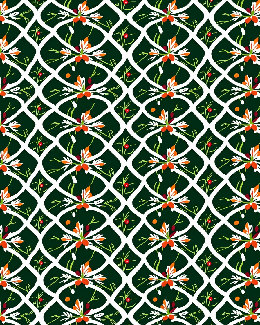 Emerald Green Floral Lattice Rug