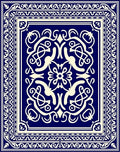 Navy Ivory Ornate Scrollwork Mandala Rug