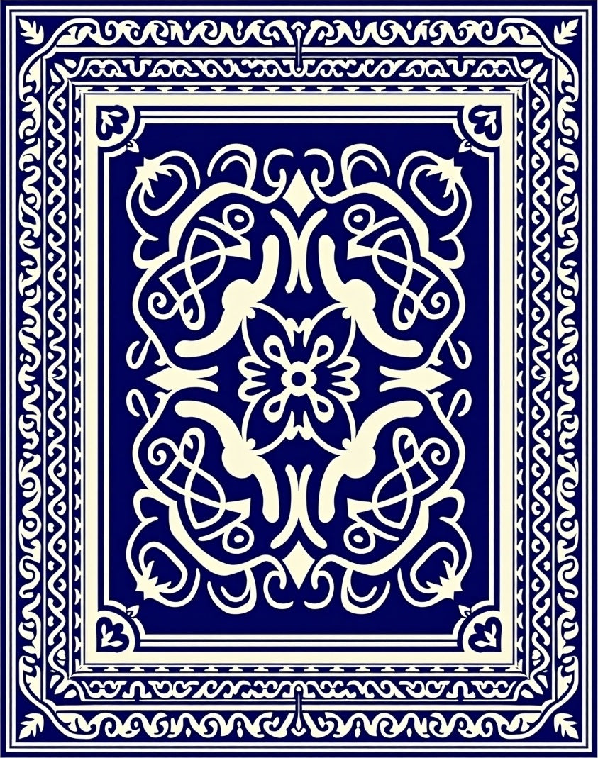 Navy Ivory Ornate Scrollwork Mandala Rug