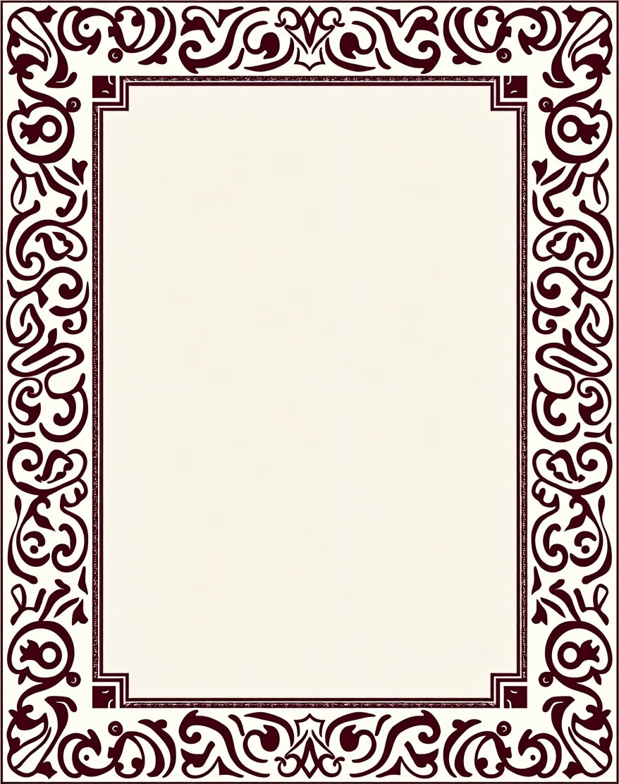 Deep Burgundy Ornate Scroll Border Rug