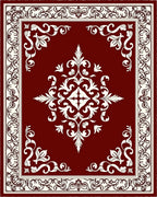 Rich Crimson Baroque Swirl Borders Rug