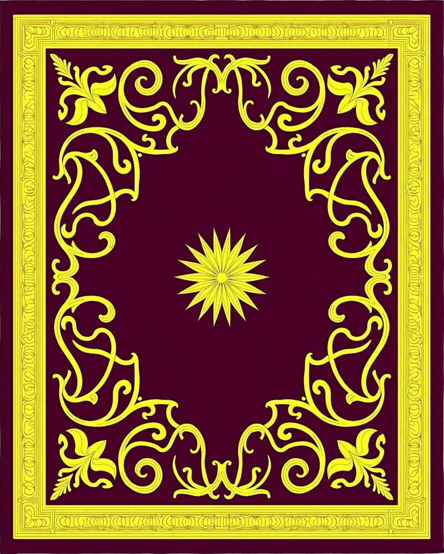 Ornate Yellow Floral Starburst Plum Rug
