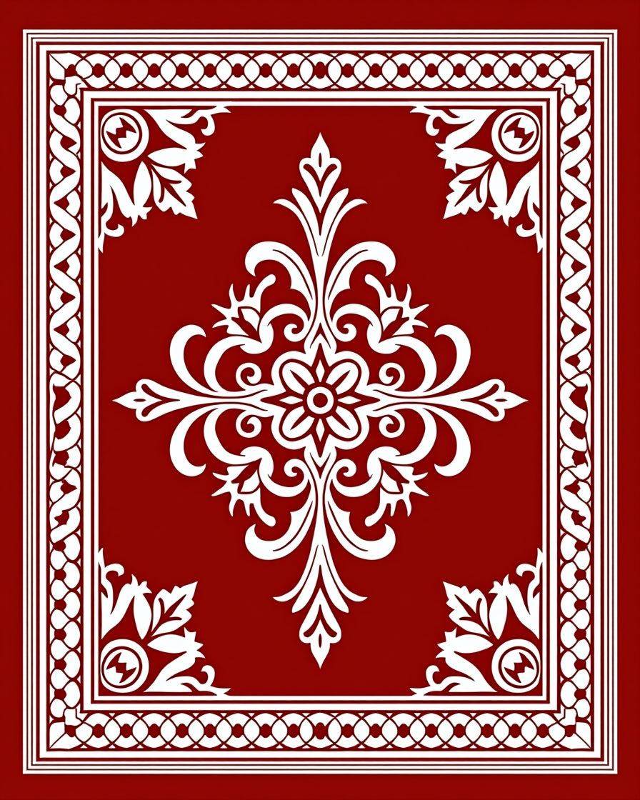 Crimson White Floral Medallion Border Rug