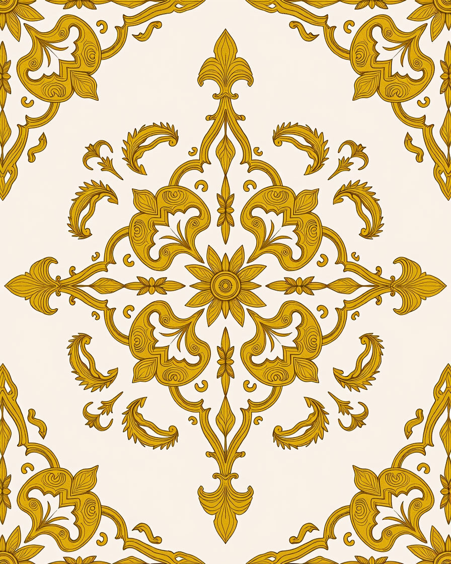 Golden Ornate Floral Medallion Rug